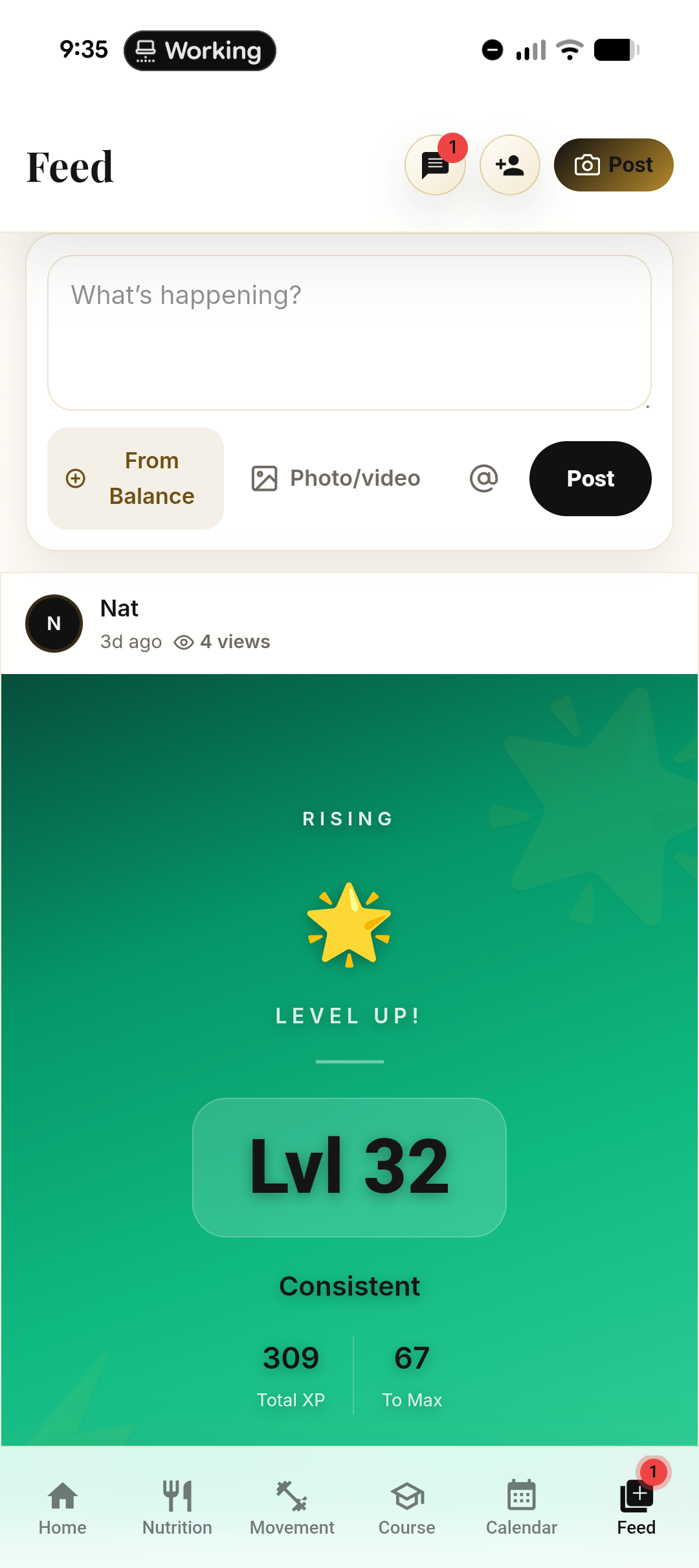 Balance feed screen