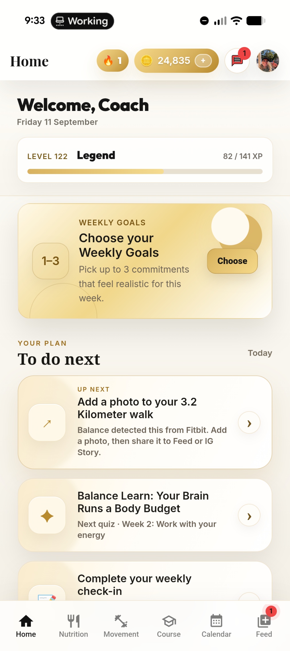 Balance home screen